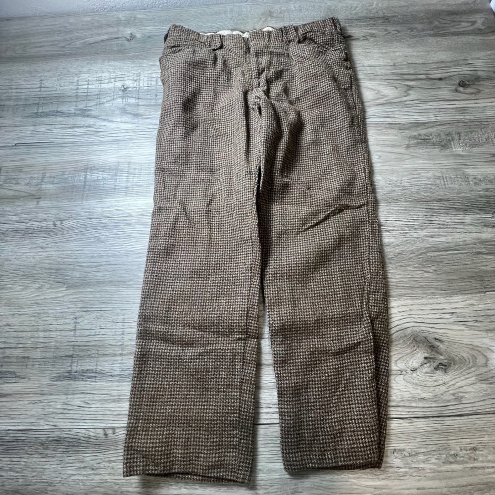 Pendleton Wool Trousers Vintage 1970 Mens 31x26 Brown Houndstooth Straight Pants